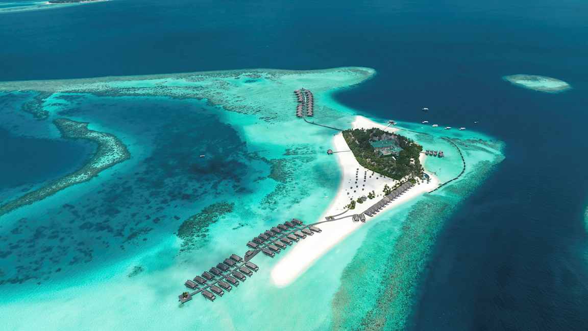 En liten tropisk øy omgitt av turkist vann og rev. (AI-generert tekst)