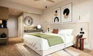 Dobbeltrom superior med havutsikt. Illustrasjonsbilde. Kan bli endringer