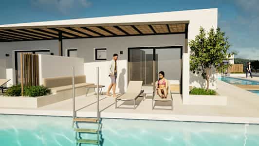 En moderne feriebolig med direkte tilgang til privat basseng. (AI-generert tekst)