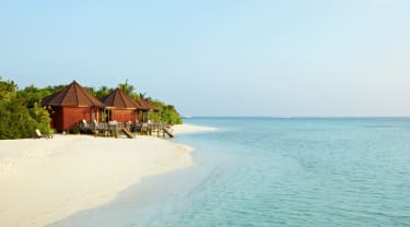 En sandstrand og hav på Maldivene