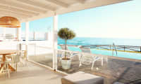 3-romsleilighet Royal Pool Suite med to soverom og stor terrasse med havutsikt og direkte utgang til privat, delt basseng, Afrodite