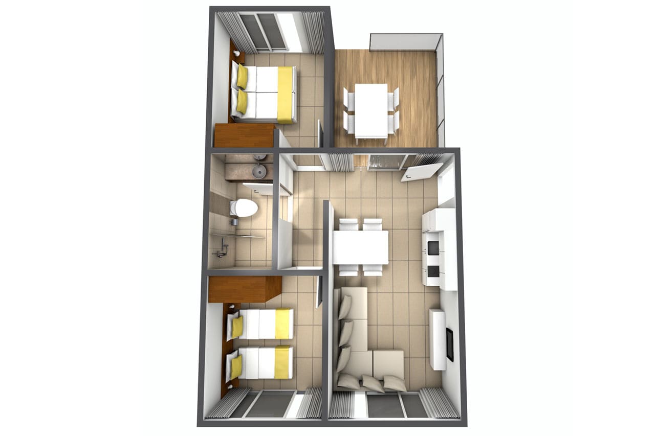 Eksempel på 3-romsleilighet i hus/villa med 4 ordinære senger