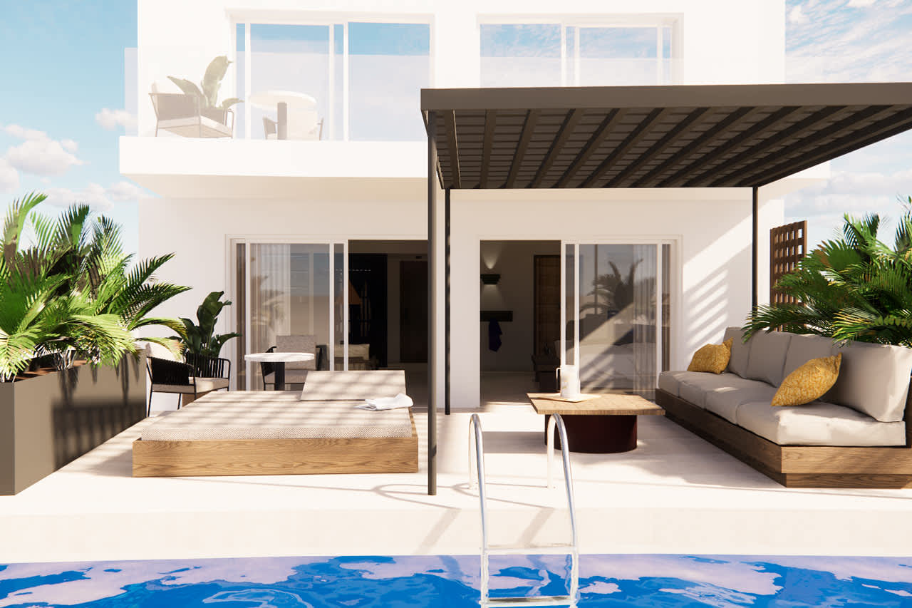 Eksempel på et Classic Pool Suite, terrasse med direkte utgang til basseng (illustrasjonsbilde, kan bli endret)