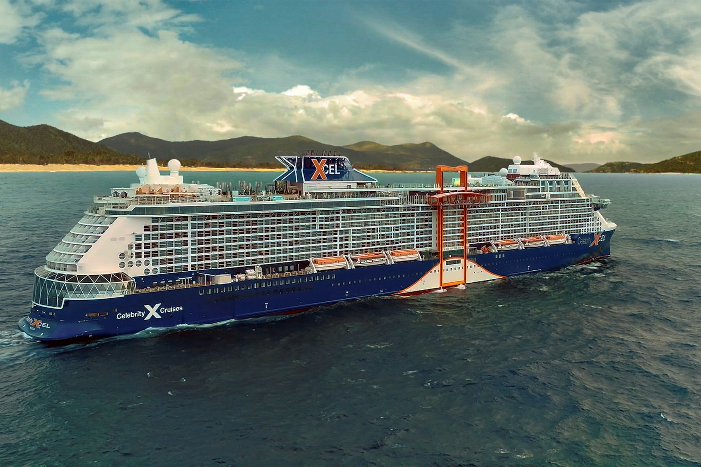 Et cruiseskip på havet med fjell i bakgrunnen. (AI-generert tekst)