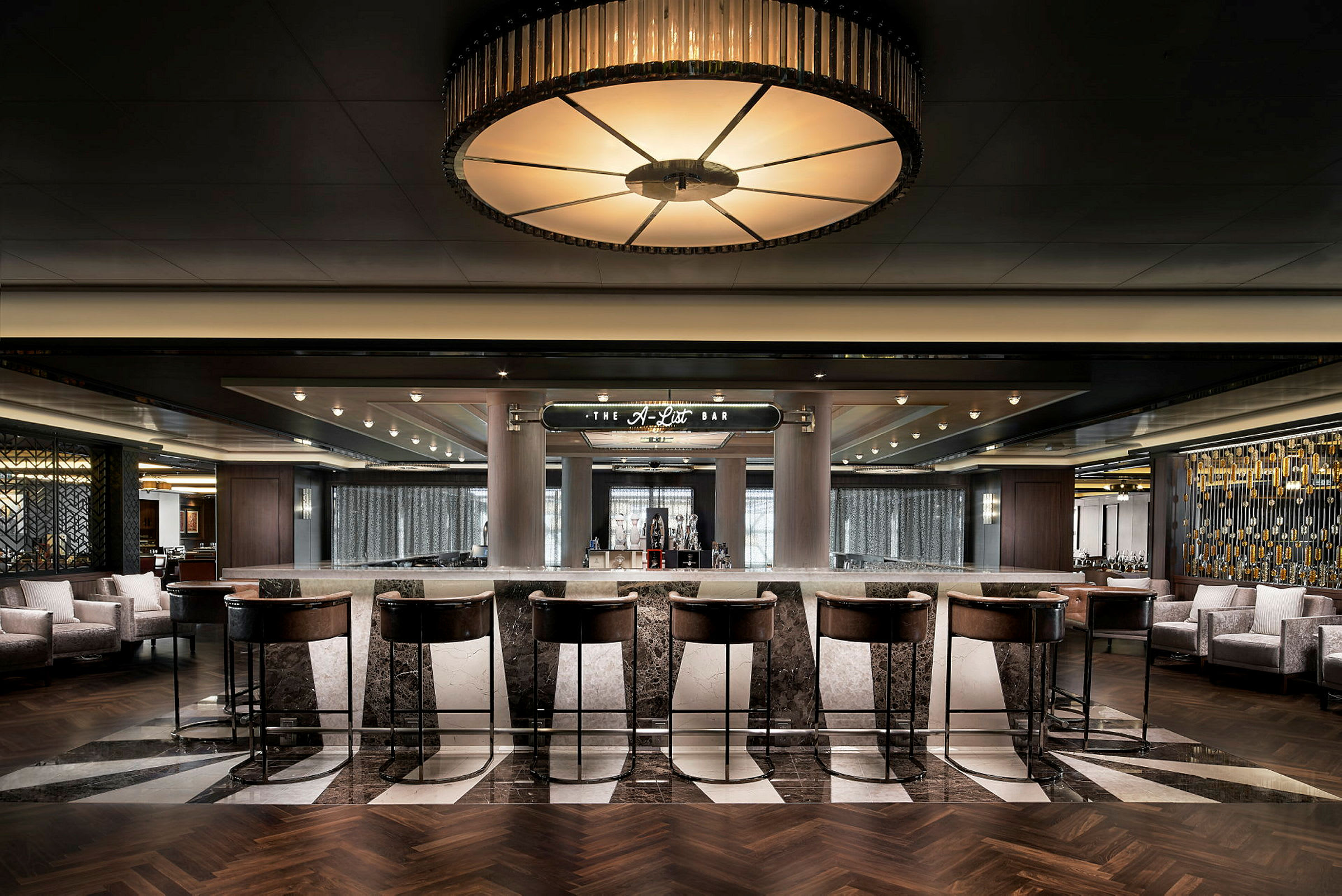 En elegant bar med moderne interiørdetaljer. (AI-generert tekst)