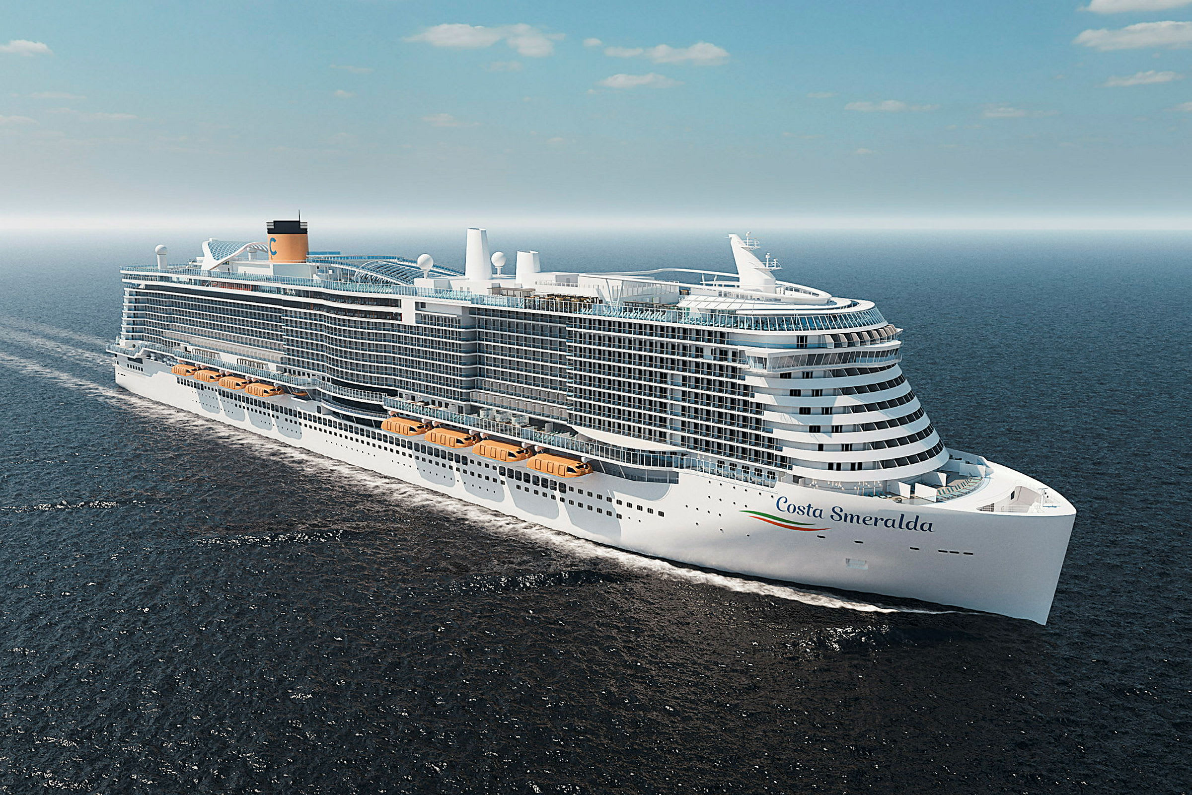 Et stort cruiseskip seiler på havet under en klar blå himmel. (AI-generert tekst)