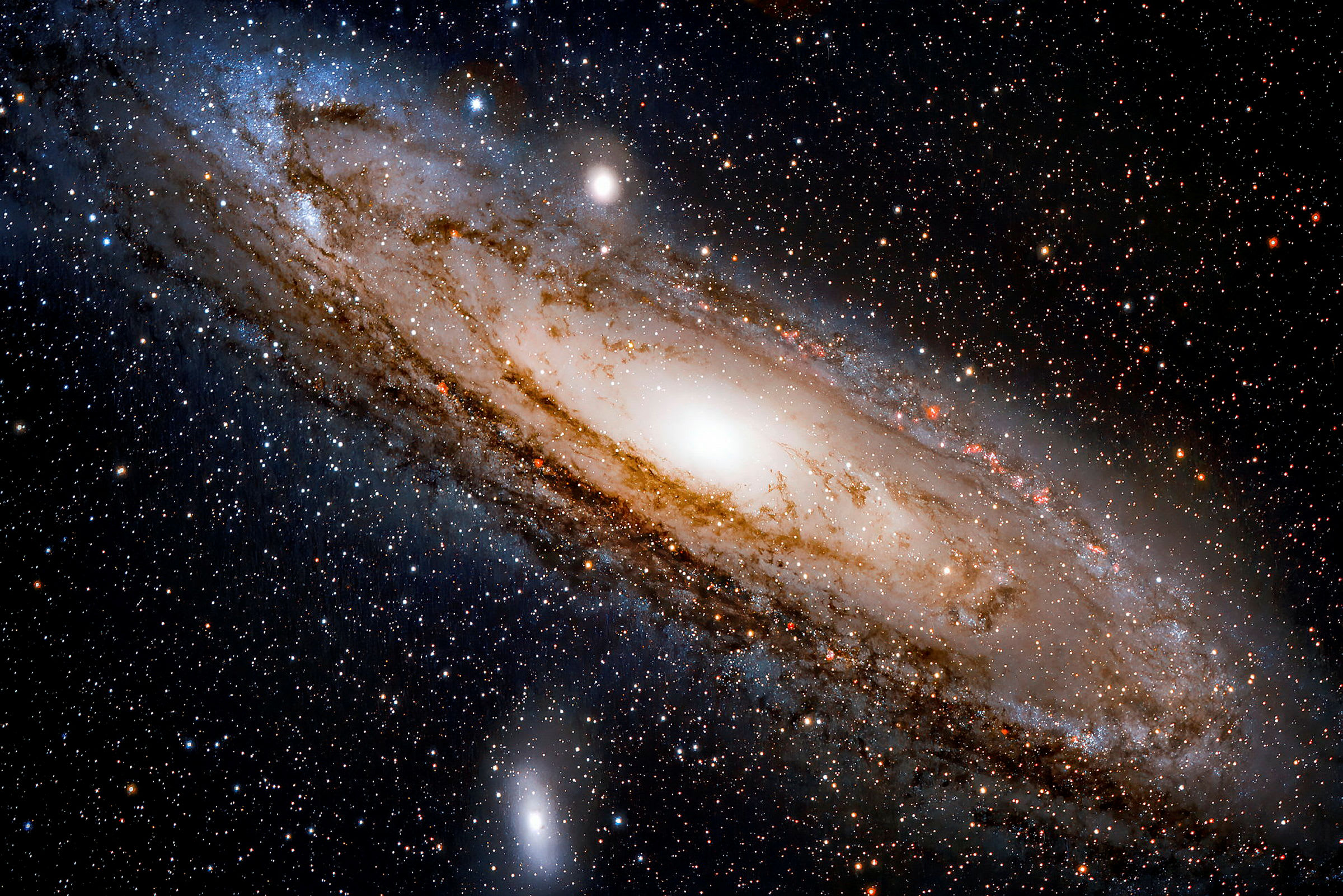 En spiralgalakse mot en svart stjernehimmel. (AI-generert tekst)